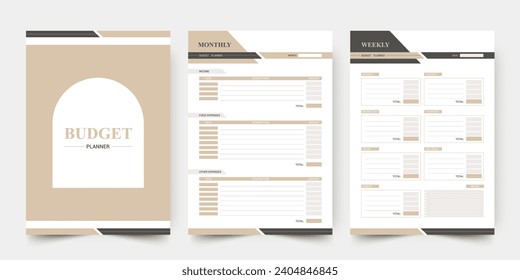 Budget planner page templates, vector printable organizer. Daily, weekly, monthly planner template. Business organizer page.