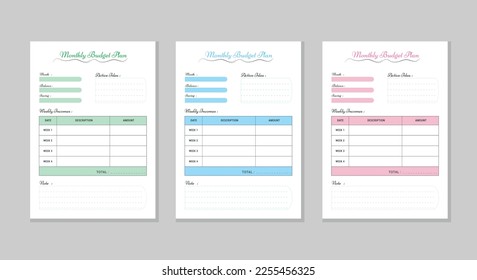 Budget planner template design for month and week budget set or Financial planner page vector templates.
Printable Business Planner Set.