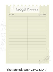 Budget planner template page design collage scrapbooking vintage style, income and expenses.