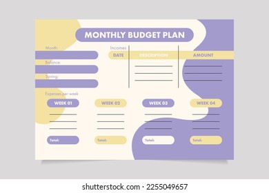Budget planner template vector. Colorful Monthly budget planner template