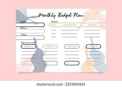 Budget planner template vector. Colorful Monthly budget planner template