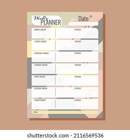 Budget planner for a week A4 Geometric background