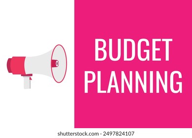 Budget Planning button, banner, label, template for website. Budget Planning text with colorful megaphone icon