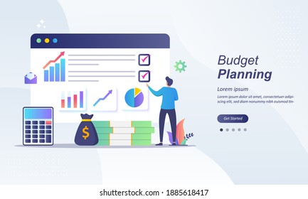 Budget planning concept, financial analyst at checklist on paper, new plan financial graph data, financial report balance sheet statement, can use for web landing page, ui, mobile app, other template