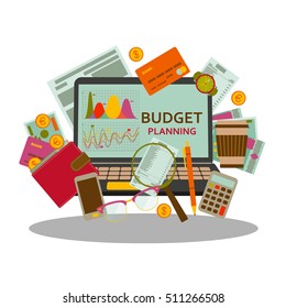 Budget planning concept in flat style. Modern design for web banners, web sites, infographic. Vector illustration.