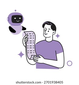 Budgetplanungskonzept. Roboter und Mensch arbeiten zusammen an der Überprüfung von Dokumenten. unterstützt Sie bei der effizienten Aufgabenverwaltung, Datenanalyse, Automatisierung und Optimierung von Geschäftsprozessen.