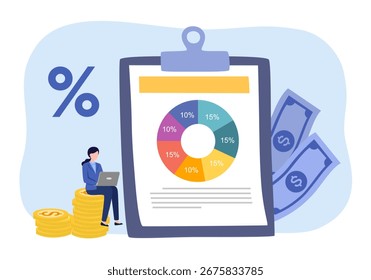 Ilustración vectorial del concepto de planificación presupuestaria. Presupuesto equilibrado, Plan de gasto de dinero, gestión del presupuesto de la empresa, mantener las finanzas en pista, ahorro de emergencia, concepto de Vector de control de gastos.