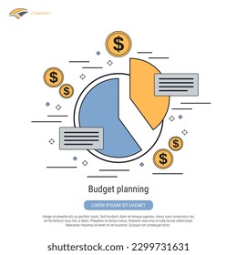Budget planning, financial analytics flat contour style vector concept illustration