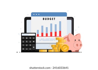 Budget planning financial to the future concept, Bar graph financial budget calculation analysis, Digital marketing illustration.