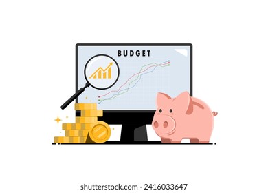 Budget planning financial to the future concept, Research and development savings plans, Digital marketing illustration.