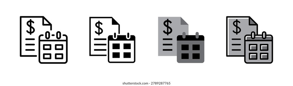 Budget planning hybrid icon representing financial strategy management used in expense control, financial forecasting, business budgeting, resource allocation, and money management. Designed as a flexible visual asset for UI design, web interfaces, mobile apps, presentations, and marketing materials. Available in outlined, glyph, flat, and colored styles.