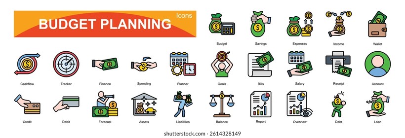  Budget Planning icon pack collection set for business

