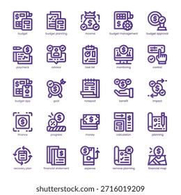 Paquete de iconos de planificación de presupuesto para su Sitio web, móvil, presentación y diseño de logotipo. Diseño básico del color de la línea del icono de planificación presupuestaria. Ilustración gráfica de Vector y trazo editable.