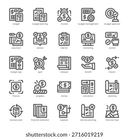 Paquete de iconos de planificación de presupuesto para su Sitio web, móvil, presentación y diseño de logotipo. Diseño de esquema de icono de planificación presupuestaria. Ilustración gráfica de Vector y trazo editable.