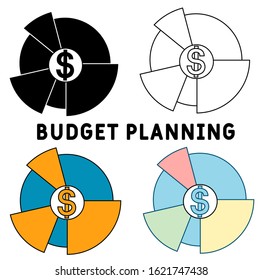 Budget Planning Icon Set. Four Elements In Diferent Styles From Smm Icons Collection. Creative Budget Planning Icons Filled, Outline, Colored And Flat Symbols.