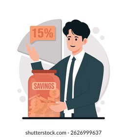 Budget planning illustration showing saving strategies, tracking monthly expenses, and financial management