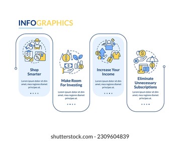 Budget planning for inflation blue rectangle infographic template. Data visualization with 4 steps. Editable timeline info chart. Workflow layout with line icons. Lato-Bold, Regular fonts used