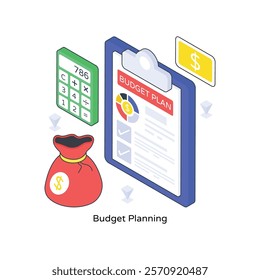 Budget Planning isometric Colored illustration. EPS File stock illustration
