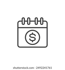 Budget Planning line icon. linear style sign for mobile concept and web design. Calendar with dollar sign outline vector icon. Symbol, logo illustration. Vector graphics