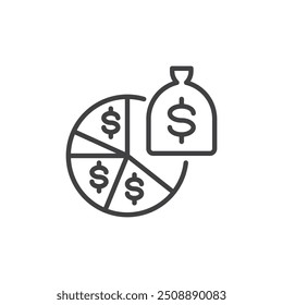 Icono de línea de planificación de presupuesto. signo de estilo lineal para concepto y Diseño web móvil. Icono de Vector de esquema de diagrama circular financiero. Símbolo de planificación financiera, ilustración de logotipo. Gráficos de Vector