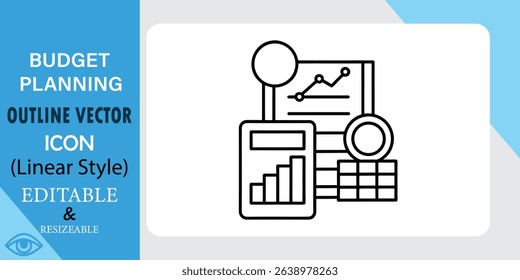 Budget Planning Linear Vector Icon, Editable, Resizable, Financial Charts