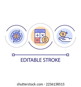 Budget planning loop concept icon. Saving money abstract idea thin line illustration. Calculating monthly expenses. Financial management. Isolated outline drawing. Editable stroke. Arial font used