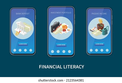 Budget Planning Mobile Web Banners Set With Bank Deposit Investment Portfolio And Passive Income 3d Isolated Isometric Vector Illustration