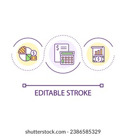 Budget planning service loop concept icon. Accounting agency offer. Financial management abstract idea thin line illustration. Isolated outline drawing. Editable stroke. Arial font used