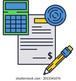 Icono de vector de planificación presupuestaria y cálculo de impuestos. Informe de balance financiero y diseño de calculadora. Concepto de contabilidad, contabilidad y análisis de ingresos