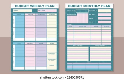 Budget planning template. Plan monthly and weekly budgets