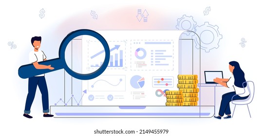 Budget planning Vector illustration flat Concept finance accounting Calculation financial income and expenses Taxpayer Tax burden Taxation Fiscal policy People analyzing personal or corporate budget