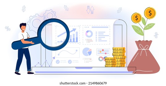 Budget planning Vector illustration flat Concept finance accounting Calculation financial income and expenses Taxpayer Tax burden Taxation Fiscal policy People analyzing personal or corporate budget