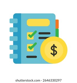 Planejamento de orçamento com um ícone de moeda de dólar amarelo. Adequado para economias financeiras, conceitos bancários, ilustrações de gerenciamento de dinheiro.