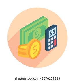 Budget rounded isometric 3D. use for modern concept, print, UI, UX kit, web and app development. Vector EPS 10, related to education, business, finance, investment.