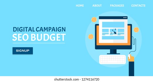 Budget for SEO, Digital marketing, PPC campaign flat design conceptual vector banner