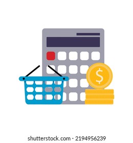 Budget to shopping grocery, calculation and planning money to buying food. Vector illustration. Shopping planing, checklist reminder, food product list, consumerism app, shopping list calculation