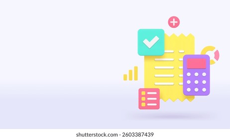 Budget tax accounting receipt financial analyzing banner copy space vector illustration. Analysis calculating finance data examining chart graph control accountancy strategy plan payment bill invoice