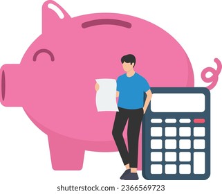 Budget, tax, Expense and cost calculation, investment advisor or financial planning, Holding bills and budget plan, Savings piggy bank and calculator

