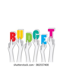 budget text banner hold in hand design vector