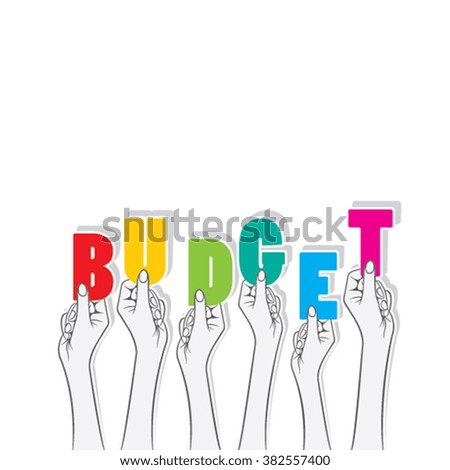 budget text banner hold in hand design vector
