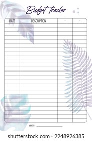 Budget tracker template. Printable trackers with watercolour Illustration 