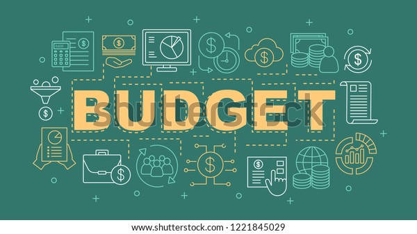 Budget word concepts\
banner. Funding and financing. Presentation, website. Financial\
planning. Isolated lettering typography idea with linear icons.\
Vector outline\
illustration
