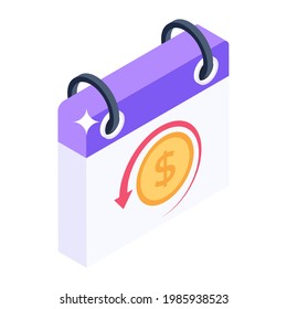 Budgetary Period, Isometric Icon Of Fiscal Year 