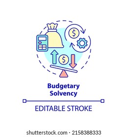 Budgetary solvency concept icon. Generating revenue. Budget balance abstract idea thin line illustration. Isolated outline drawing. Editable stroke. Arial, Myriad Pro-Bold fonts used