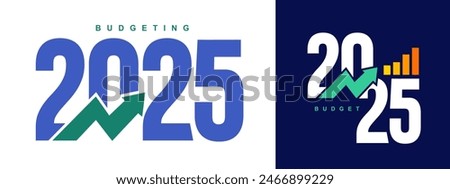 Budgeting 2025 logo design. Set of 2025 budget banner design templates. 2025 text with green and blue color. Price rise. Indicators are rising. Vector. Design for business, government agencies.