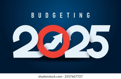 Budgeting 2025 logo numbers design. 2025 budget banner design templates. 2025 text with white and red color. Price rise. Indicators are rising. Vector design for business, government agencies.