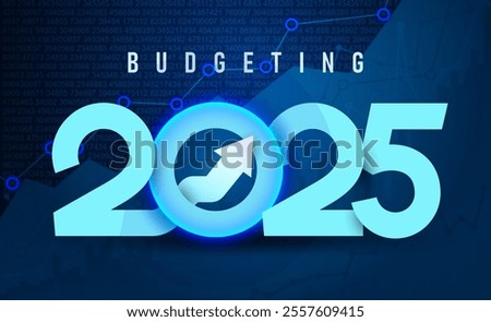 Budgeting 2025 logo numbers design. 2025 budget banner design. 2025 text with blue color. Price rise. Indicators are rising. Vector design for business, government agencies, growing indicators.