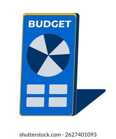 Budgeting app interface on smartphone screen 2D cartoon object. Pie chart and financial category blocks on mobile phone isolated element flat vector clip art on white. Spot illustration