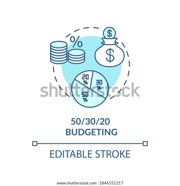 Budgeting concept icon. Money dividing ideas. Best\
saving strategies for life. Future income. Wealthy life idea thin\
line illustration. Vector isolated outline RGB color drawing.\
Editable stroke