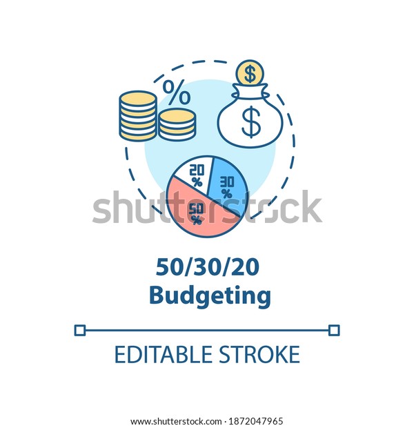 Budgeting concept icon. Money dividing ideas. Best\
saving strategies. Investing in future. Wealthy lifestyle idea thin\
line illustration. Vector isolated outline RGB color drawing.\
Editable stroke